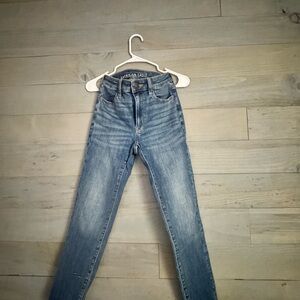 American Eagle Outfitters Blue Skinny Jeans with Distressed Details